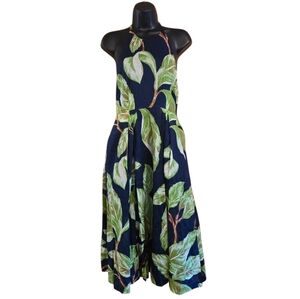 Ann Taylor Amalfi Halter  Leaf Print Midi Dress With Pockets Vacation Cruise